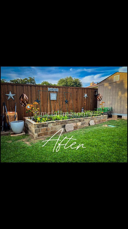 Raised stone garden bed border